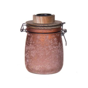 Storage jar with swing top ANNEDORE with tea-light holder, frosted look, amber, 15,5cm, Ø10,5cm