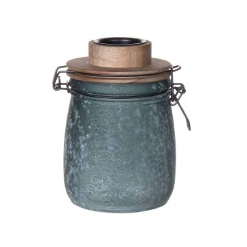 Storage jar with swing top ANNEDORE with tea-light holder, frosted look, petrol green, 15,5cm, Ø10,5cm