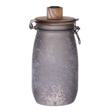 Storage jar with swing top ANNEDORE with dinner candle holder, frosted look, grey, 24,5cm, Ø11,5cm