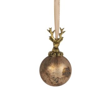 Glass Christmas bauble NUMI, Deer, antique brown, Ø8cm