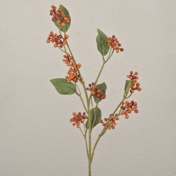 Artificial branch Gaultheria TSELOTE with fruits, dry look, orange, 31"/80cm