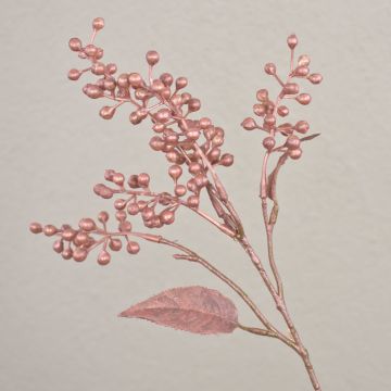 Artificial branch Gaultheria ROGAN with fruits, metallic rose gold, 16"/40cm