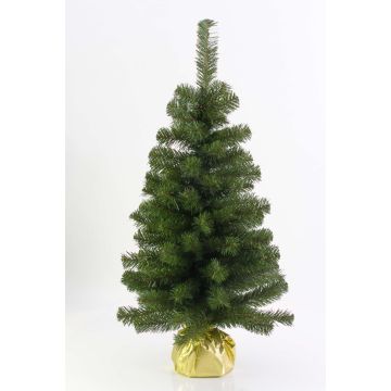 Fake Xmas tree WARSAW, jute bag in gold, 3ft/90cm, Ø 20"/50cm