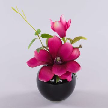 FEMI artificial magnolia in a black ceramic pot, pink, 20 cm, Ø17 cm