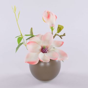 FEMI artificial magnolia in a beige ceramic pot, apricot, 20cm, Ø17cm