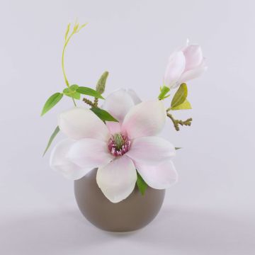 FEMI artificial magnolia in a beige ceramic pot, pale pink, 20cm, Ø17cm