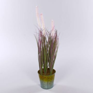 Artificial fountain grass SVERRE with panicles, zinc pot, pink-green, 20"/50cm Artificial fountain grass SVERRE with panicles, zinc pot, pink-green, 20"/50cm