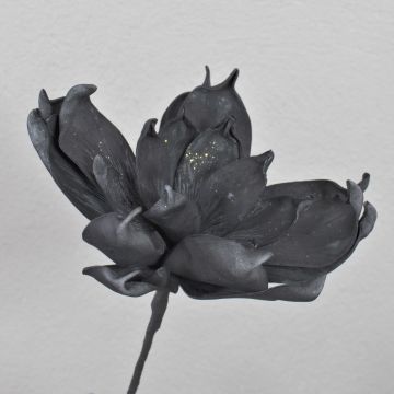 Plastic foam magnolia AMILIE, glitter, black, 12"/30cm, Ø10"/26cm