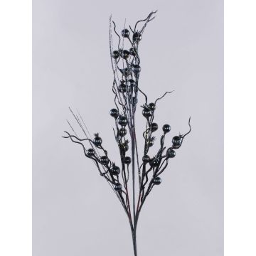 Artificial apple rose branch ARGYLE with rose hips, glitter, black, 3ft/90cm