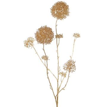 Artificial skimmia branch LOBUS, gold, 35"/90cm, Ø1.6"-3.3"/4-8.5cm