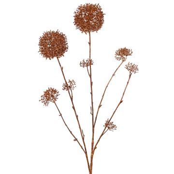Artificial skimmia branch LOBUS, copper, 35"/90cm, Ø1.6"-3.3"/4-8.5cm