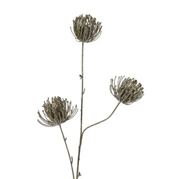 Artificial protea pin cushion branch KAPO with glitter, olive green, 33"/85cm, Ø3.1"/8cm Artificial protea pin cushion branch KAPO with glitter, olive green, 33"/85cm, Ø3.1"/8cm