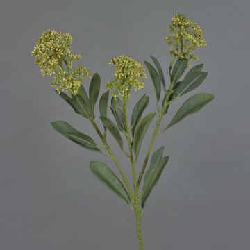 Artificial skimmia branch LAUSANA with flowers, green, 26"/65cm, Ø2.8"/7cm