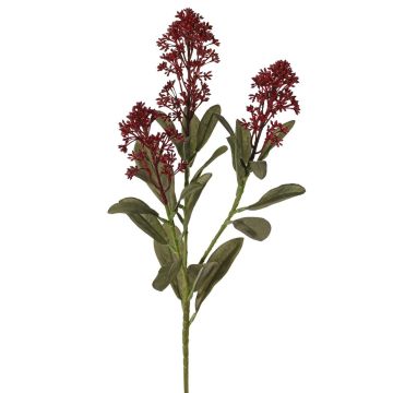 Artificial plant: Skimmia LAUSANA branch with flowers, burgundy, 26"/65cm, Ø2.8"/7cm