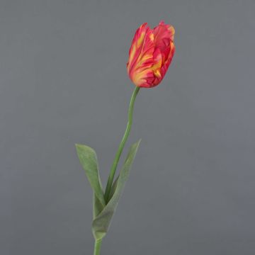 Artificial flower Parrot tulip UAKARI, red-orange-green, 26"/65cm, Ø2.4"/6cm