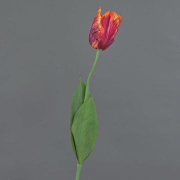 Artificial flower Parrot tulip UAKARI, red-fuchsia-orange-green, 26"/65cm, Ø2.4"/6cm