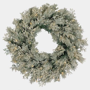 Artificial winter wreath LUND, frosted, LEDs, green, Ø24"/60cm Artificial winter wreath LUND, frosted, LEDs, green, Ø24"/60cm