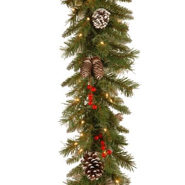 Artificial fir garland MARLIES, snow-covered, with berries, LEDs, 9ft/275cm, Ø10"/25cm Artificial fir garland MARLIES, snow-covered, with berries, LEDs, 9ft/275cm, Ø10"/25cm