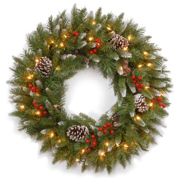 MARLIES artificial fir wreath, snow-covered, with berries, LEDs, Ø60cm