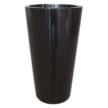 Round tall plant vase THERESITA made of plastic, with insert, watering set, black, 30"/75cm, Ø16"/40cm Round tall plant vase THERESITA made of plastic, with insert, watering set, black, 30"/75cm, Ø16"/40cm