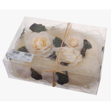 Flower decoration ZUMA with roses, leaves, beads and sisal, cream, 2"/5cm Flower decoration ZUMA with roses, leaves, beads and sisal, cream, 2"/5cm