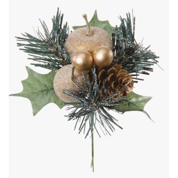 Artificial arrangement of apple, pear and pine HERMOSA with balls, spike, gold, 8"/20cm, Ø4.7"/12cm Artificial arrangement of apple, pear and pine HERMOSA with balls, spike, gold, 8"/20cm, Ø4.7"/12cm