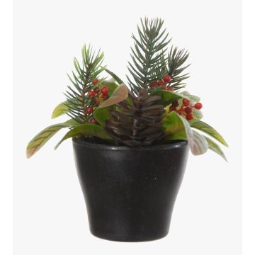 Artificial flower arrangement of fir, woolly hedgenettle and gaultheria ZINA, decorative pot, green-red, 5.1"/13cm, Ø4.3"/11cm Artificial flower arrangement of fir, woolly hedgenettle and gaultheria ZINA, decorative pot, green-red, 5.1"/13cm, Ø4.3"/11cm
