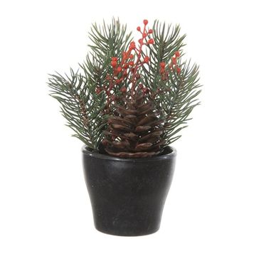 Artificial arrangement of fir and gaultheria NIAM, decorative pot, green-red, 5.5"/14cm, Ø 3.1"/8cm Artificial arrangement of fir and gaultheria NIAM, decorative pot, green-red, 5.5"/14cm, Ø 3.1"/8cm