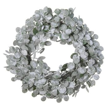 Artificial wreath Eucalyptus PHONG, frosted, white-green, Ø 18"/45cm Artificial wreath Eucalyptus PHONG, frosted, white-green, Ø 18"/45cm