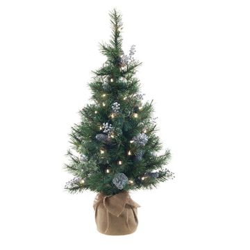 Artificial Christmas tree CEDO, jute bag, cones, berries, LEDs, green-silver, 3ft/90cm Artificial Christmas tree CEDO, jute bag, cones, berries, LEDs, green-silver, 3ft/90cm