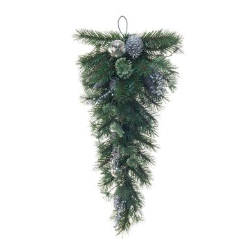 Artificial fir tree CICILIA, hanging, cones, balls, berries, green-silver, 30"/75cm Artificial fir tree CICILIA, hanging, cones, balls, berries, green-silver, 30"/75cm