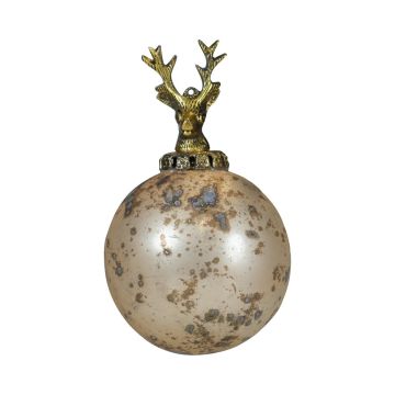 Glass Christmas bauble NUMI, Deer, antique gold, Ø10cm