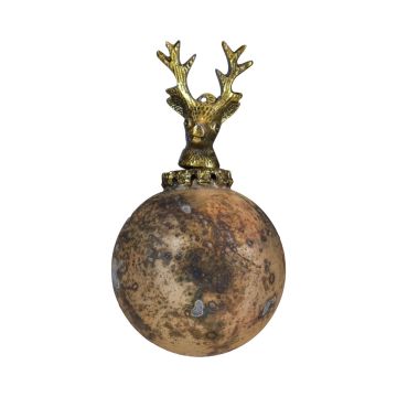 Glass Christmas bauble NUMI, Deer, antique gold, Ø8cm