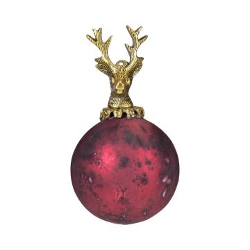 Glass Christmas bauble NUMI, Deer, antique red, Ø8cm