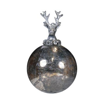 Glass Christmas bauble NUMI, Deer, antique silver, Ø10cm