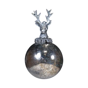 Glass Christmas bauble NUMI, Deer, antique silver, Ø8cm