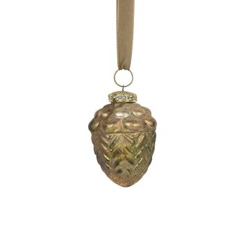 Glass Acorn Christmas ornament NUMI, antique green, 8cm