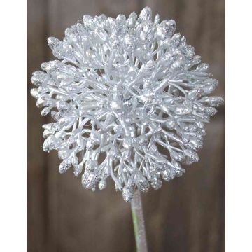 Artificial allium HELLA, glitter, silver, 18"/45cm