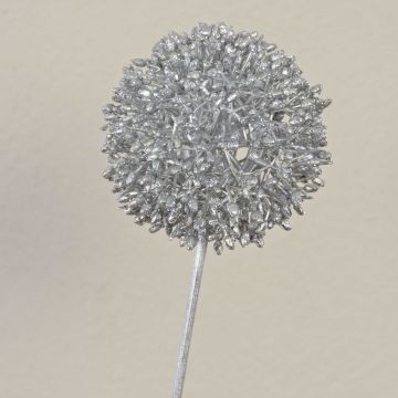 Artificial Allium HELLA, glitter, silver, 30"/75cm, Ø4.3"/11cm