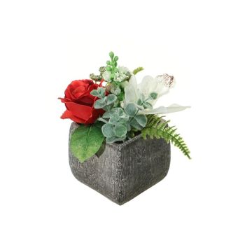 Artificial flower arrangement of cymbidium orchid, rose and phlox KOVU, decorative pot, red-white, 8"/20cm, Ø 7.1"/18cm Artificial flower arrangement of cymbidium orchid, rose and phlox KOVU, decorative pot, red-white, 8"/20cm, Ø 7.1"/18cm