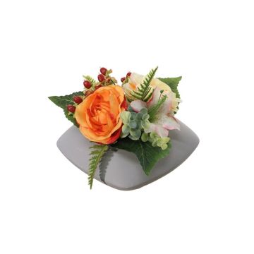 Artificial flower arrangement of ranunculus, lily and St. John's wort DINEKE, decorative pot, orange-yellow-pink, 6.3"/16cm, Ø 8"/21cm Artificial flower arrangement of ranunculus, lily and St. John's wort DINEKE, decorative pot, orange-yellow-pink, 6.3"/16cm, Ø 8"/21cm