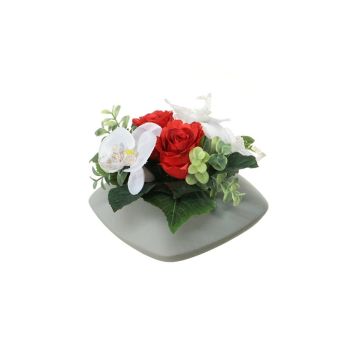 Artificial flower arrangement of Phalaenopsis orchid and rose DITTE, decorative pot, red-white, 4.7"/12cm, Ø 8"/21cm Artificial flower arrangement of Phalaenopsis orchid and rose DITTE, decorative pot, red-white, 4.7"/12cm, Ø 8"/21cm