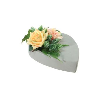 Artificial flower arrangement of rose, dahlia and hops DYVEKE, decorative pot, yellow-salmon, 4.7"/12cm, Ø 10"/25cm Artificial flower arrangement of rose, dahlia and hops DYVEKE, decorative pot, yellow-salmon, 4.7"/12cm, Ø 10"/25cm