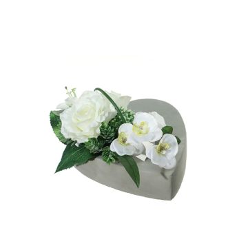 Artificial flower arrangement of rose, orchid, lily and hops JELVA, decorative pot, white, 5.1"/13cm, Ø 10"/25cm Artificial flower arrangement of rose, orchid, lily and hops JELVA, decorative pot, white, 5.1"/13cm, Ø 10"/25cm