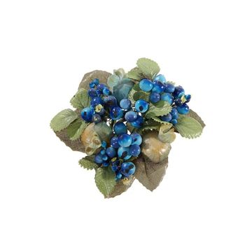 Decorative candle wreath STELLAN with snowberries, buds, blue-green, Ø 3.9"/10cm