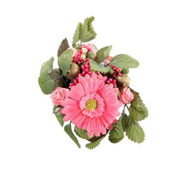 Artificial candle wreath AMARINA with gerbera and rose, fuchsia, Ø 3.9"/10cm