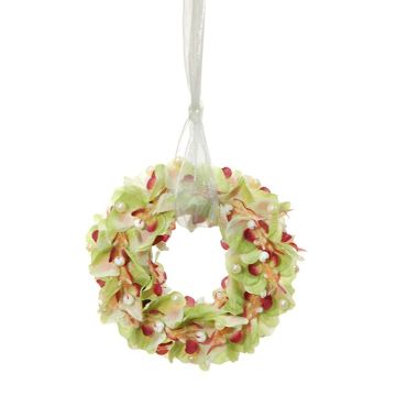 Decorative wreath of Phalaenopsis orchid VARTAN with pearls, green-pink-fuchsia, Ø 6.3"/16cm