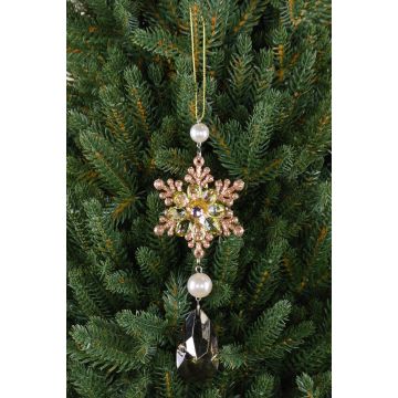Decorative ice flower for hanging ZERA, acrylic, drops, glitter, green-gold, 6.3"/16cm, Ø2.4"/6cm