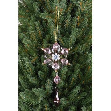 Decorative flower ornament for hanging GARAH, acrylic, drops, green-gold, 6.3"/16cm, Ø3.1"/8cm