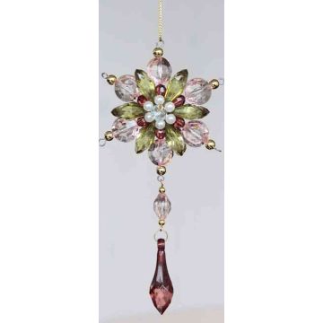 Decorative flower ornament for hanging GARAH, acrylic, drops, green-gold, 6.3"/16cm, Ø3.1"/8cm